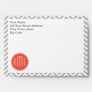 Grey Chevron and Coral Custom Monogram Envelopes