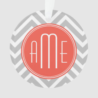 Grey Chevron and Coral Custom Monogram Ornament