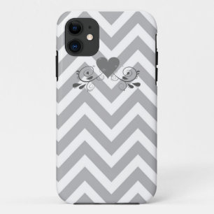 Grey Chevron and Heart Design Phone Case