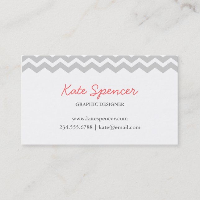 Grey Chevron and Polka Dot Business Card (Front)