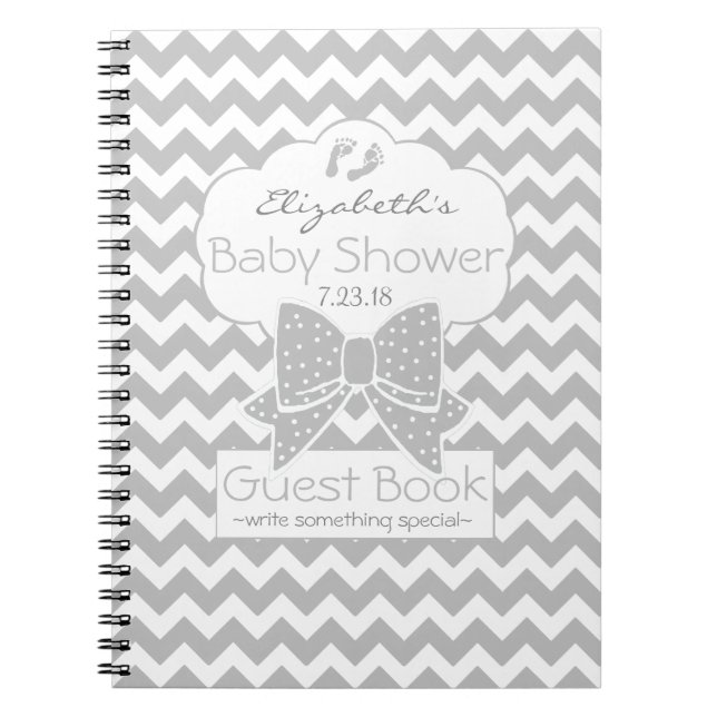 Grey Chevron Baby Shower Guest Book (Front)