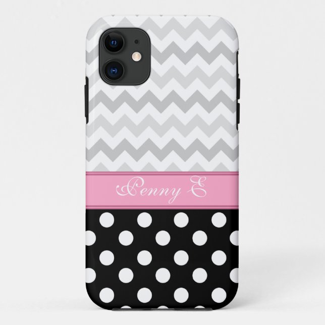 Grey Chevron Black Polka Dot Pink iPhone 5 Case (Back)