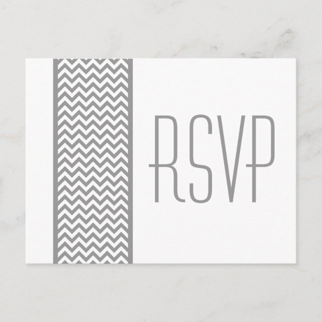 Grey Chevron Border RSVP Postcard (Front)