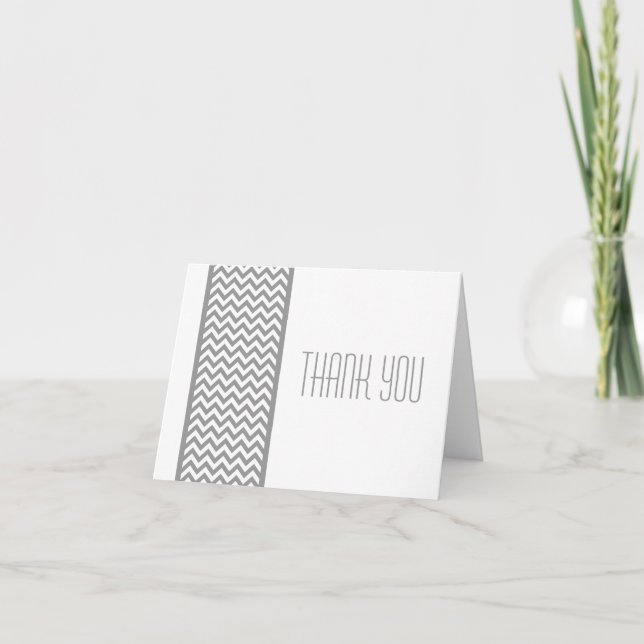 Grey Chevron Border Thank You Card (Front)