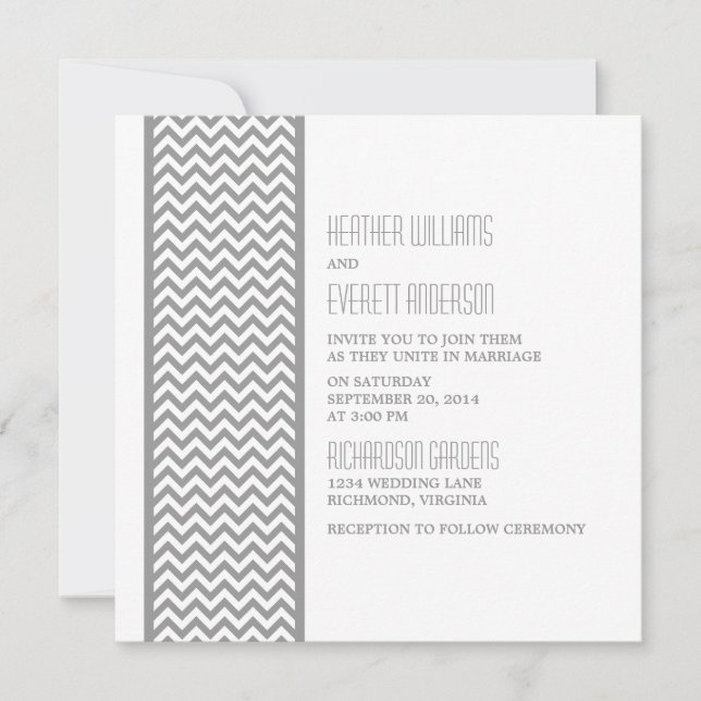 Grey Chevron Border Wedding Invite (Front)