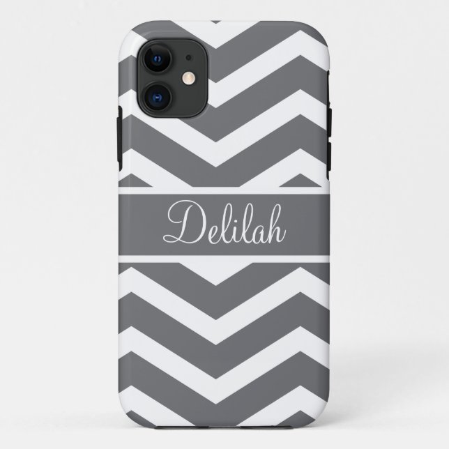 Grey Chevron Custom Name Case-Mate iPhone Case (Back)