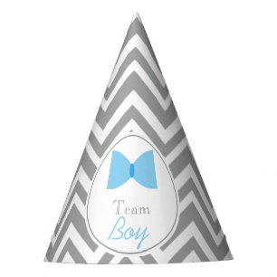 Grey Chevron Gender Reveal Bow Tie Team Boy Party Hat