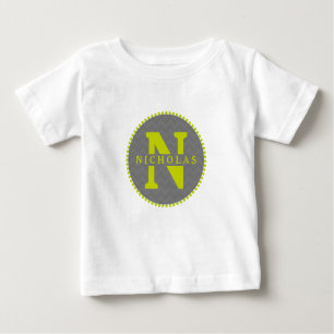 Grey Chevron + Green Monogram Romper Baby T-Shirt