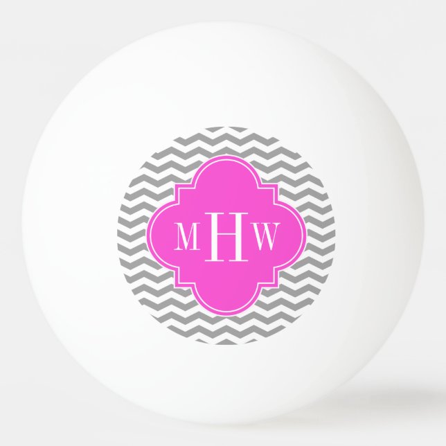 Grey Chevron Hot Pink Quatrefoil 3 Monogram Tn Ping Pong Ball (Front)