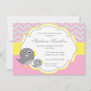 Grey chevron lemon neutral baby shower invitation