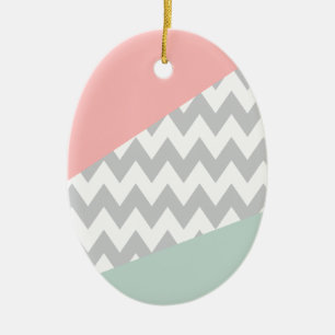 Grey Chevron  Mint and Coral Ceramic Tree Decoration