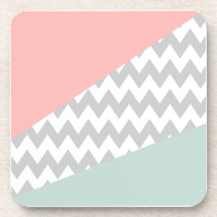 Grey Chevron  Mint and Coral Coaster