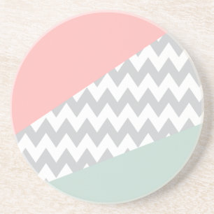 Grey Chevron  Mint and Coral Coaster
