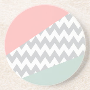 Grey Chevron Mint and Coral Coaster