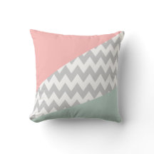 Grey Chevron - mint and coral