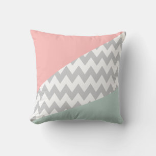 Grey Chevron - mint and coral Cushion