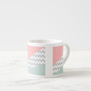 Grey Chevron  Mint and Coral Espresso Cup