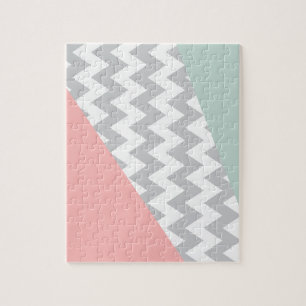 Grey Chevron  Mint and Coral Jigsaw Puzzle
