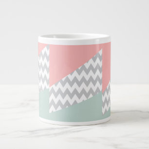 Grey Chevron  Mint and Coral Large Coffee Mug