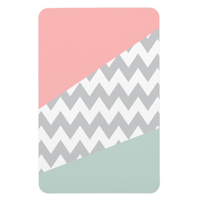 Grey Chevron  Mint and Coral Magnet (Vertical)