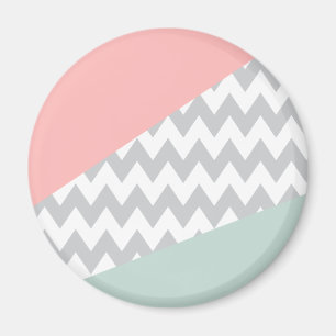 Grey Chevron Mint and Coral Magnet