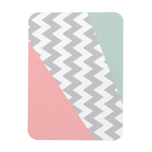 Grey Chevron Mint and Coral Magnet