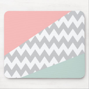 Grey Chevron  Mint and Coral Mouse Pad