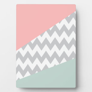 Grey Chevron Mint and Coral Plaque