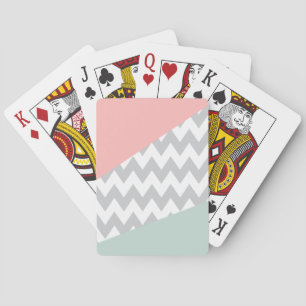 Grey Chevron Mint and Coral Playing Cards