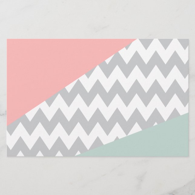 Grey Chevron  Mint and Coral Stationery (Front)