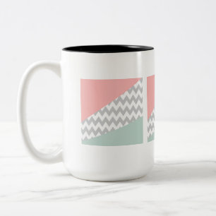 Grey Chevron  Mint and Coral Two-Tone Coffee Mug