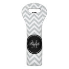 Grey chevron monogram wedding favour wine tote bag