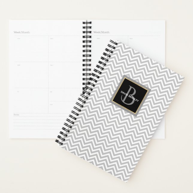 Grey Chevron Monogrammed Daily Planner (Display)