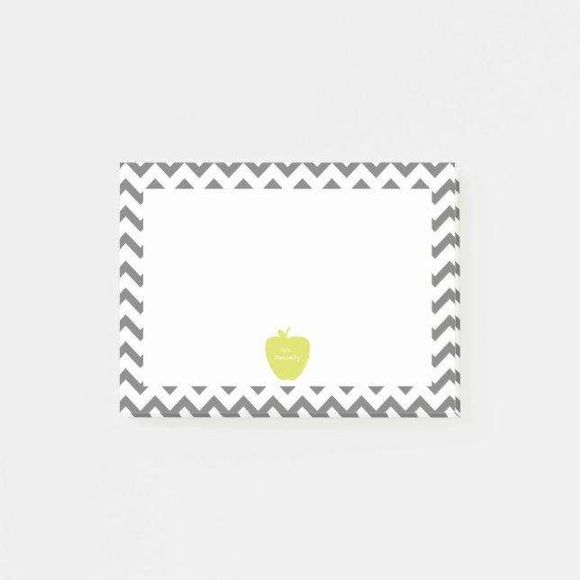Grey Chevron Neon Apple Teacher Post-it Notes (Front)