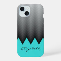 Grey chevron ombre pattern turquoise Custom name