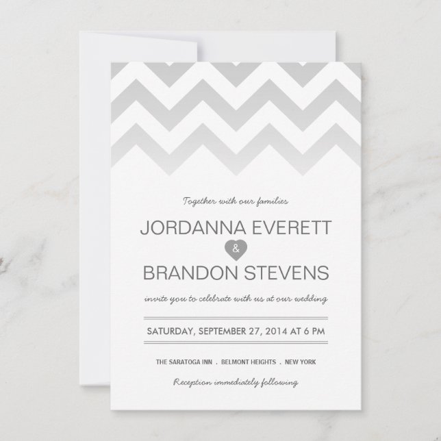 Grey Chevron Ombre Wedding Invitations (Front)