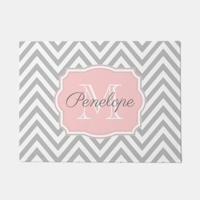 Grey Chevron Pattern Doormat (Front)
