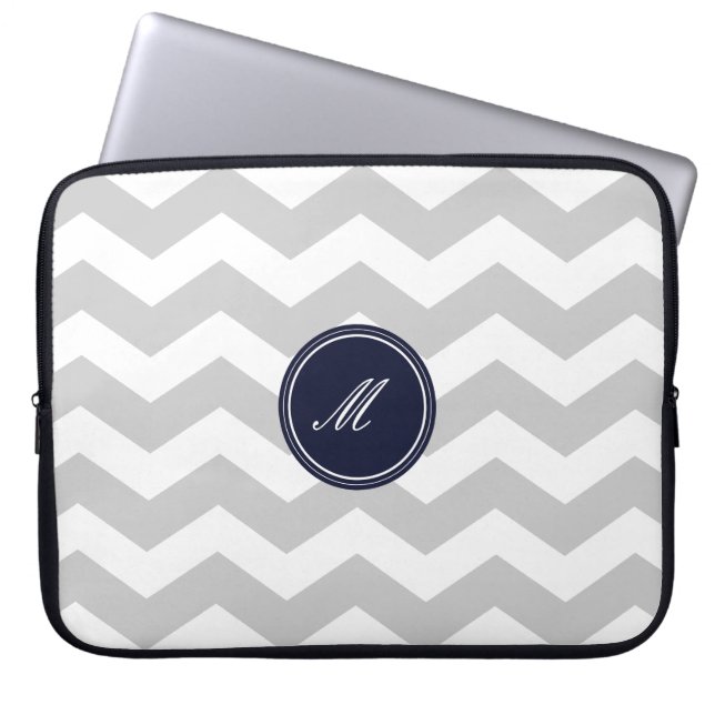 Grey Chevron Pattern Laptop Sleeve (Front)