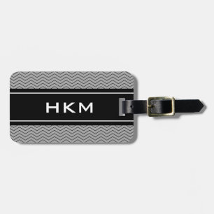 Grey chevron pattern monogram travel luggage tag