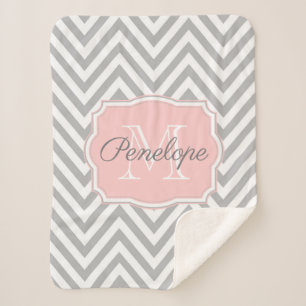 Grey Chevron Pattern Sherpa Blanket