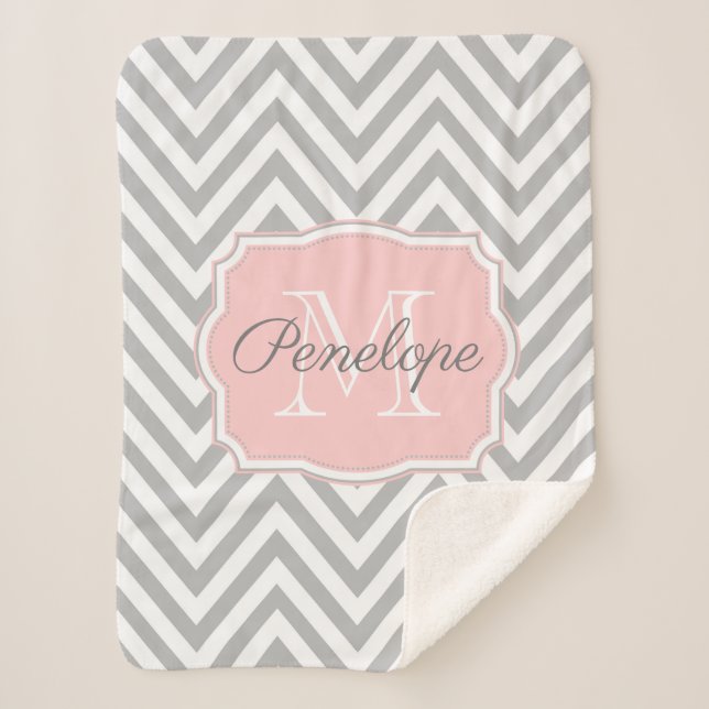 Grey Chevron Pattern Sherpa Blanket (Front)