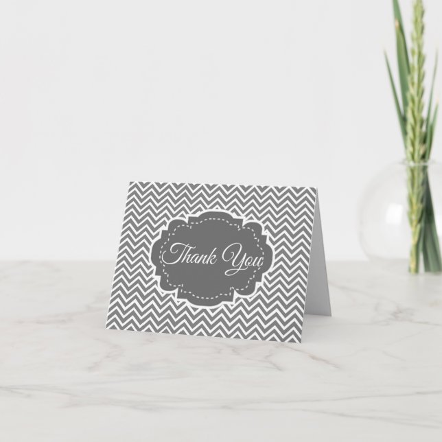 Grey Chevron Personalised Folded Thank You Card (Front)