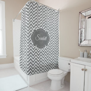 Grey Chevron Personalised Shower Curtain