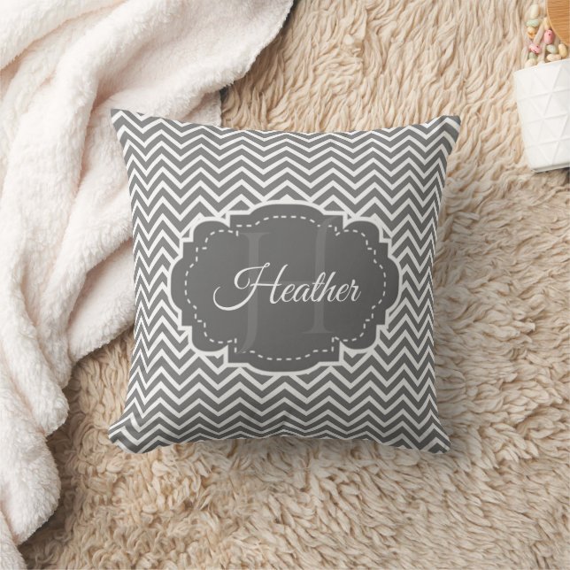 Grey Chevron Personalised Throw Pillow (Blanket)