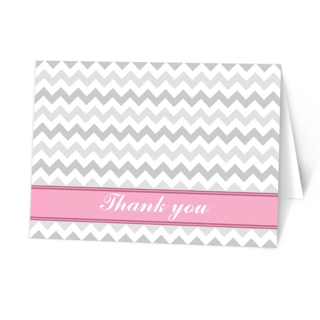 Grey Chevron Pink custom Thank You Card (Creator Uploaded)