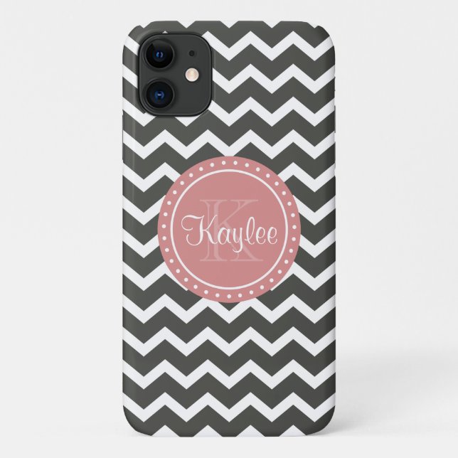 Grey Chevron Pink Monogram Case-Mate iPhone Case (Back)