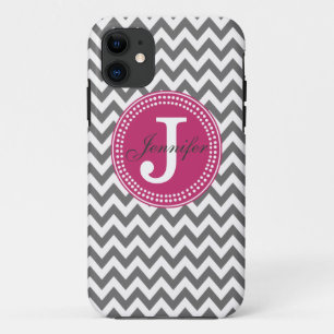 Grey Chevron & Pink Monogram iPhone Case