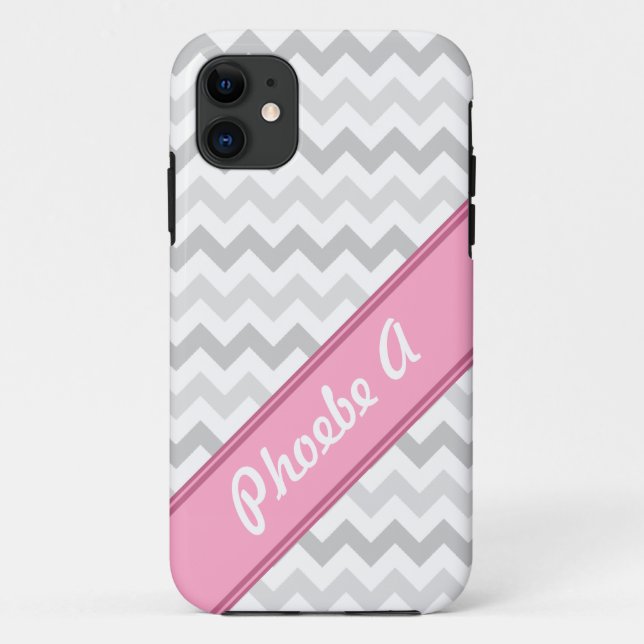 Grey Chevron Pink personalised iPhone 5 Case (Back)