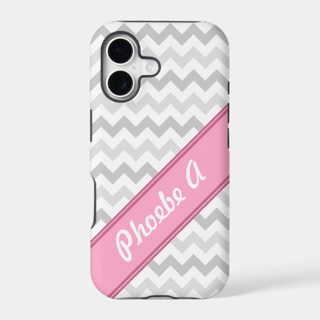 Grey Chevron Pink personalised iPhone 5 Case (Back)