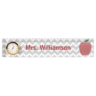 Grey Chevron Red Chevron Apple Teacher Nameplate